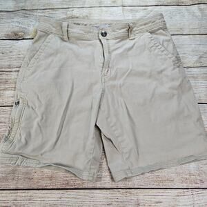 Men's Columbia Shorts 32 Khaki Tan Cotton Outdoor Casual Hiking 10 Inch Inseam